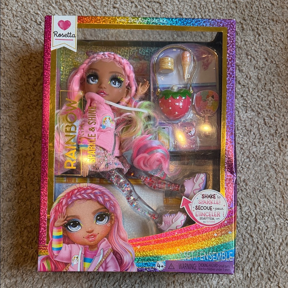 Lovely Rosetta Rainbow Sparkle Doll with Pink & Multicolor Hair